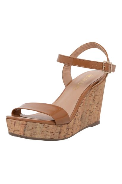 sandalia anabela cor caramelo