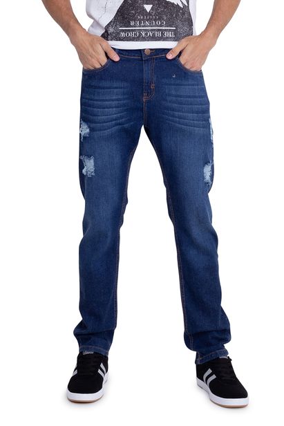 calça jeans slim destroyed