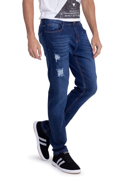 calça jeans slim destroyed